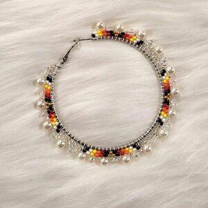 Fire and Pearls Hoop Earrings